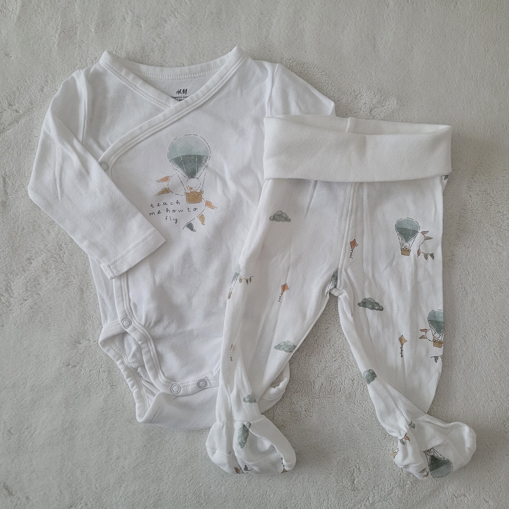 🧸2/20$ H&M Bodysuit Matching Set Size 2-4M Baby Boy Footie Pants Cotton